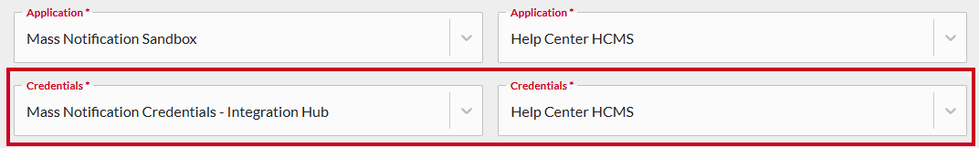 Credentials dropdowns.