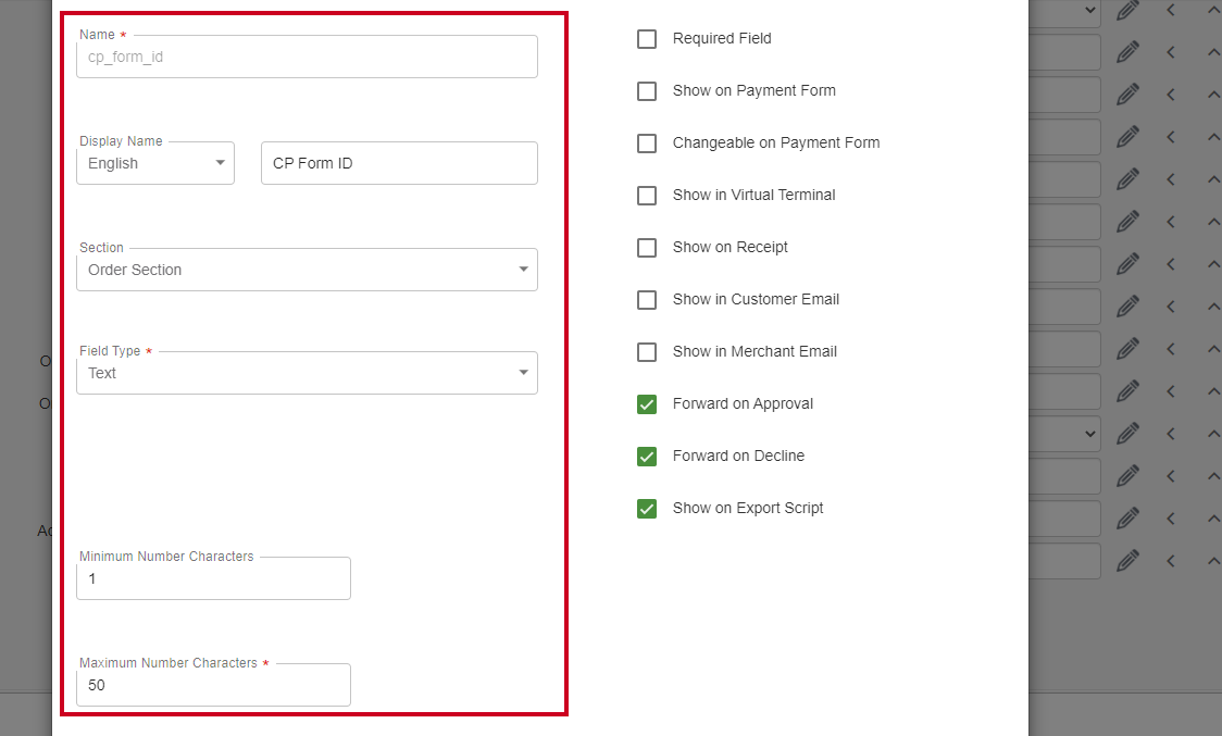 Pay, Converge, Add Payment Field, CP Form ID Fields.