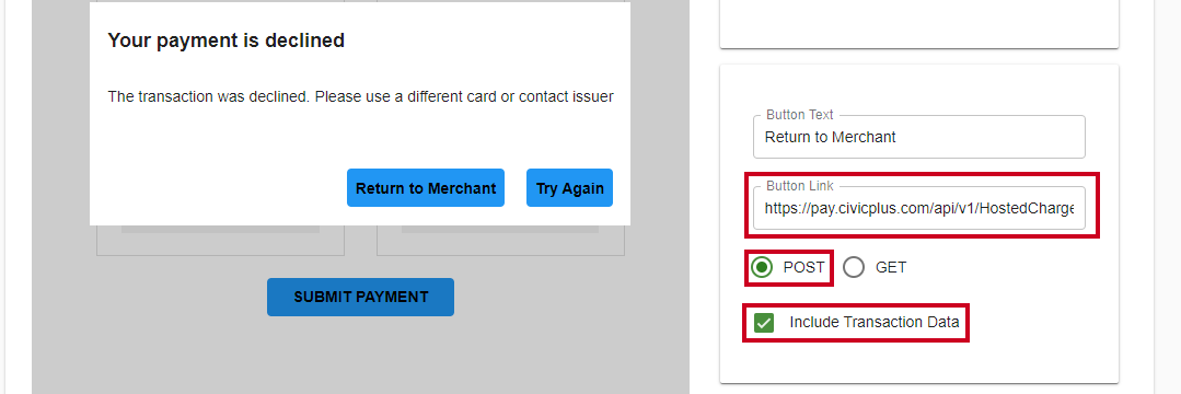 Button link decline page.