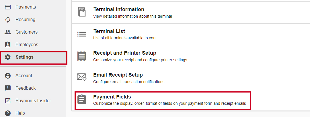 payment fields