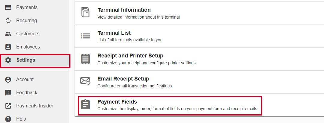 Payment fields.