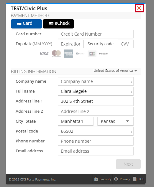 close payment form.