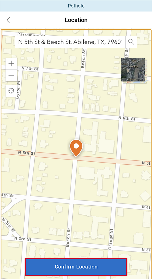Confirm location button on map.