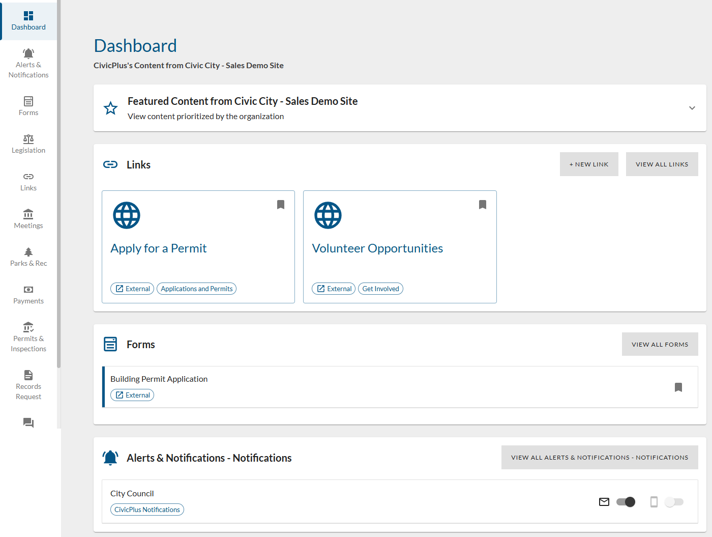 dashboard page.