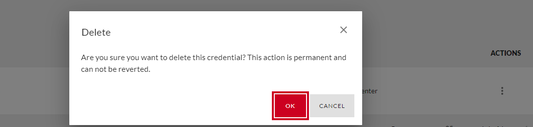 Ok button on delete confirmation screen.