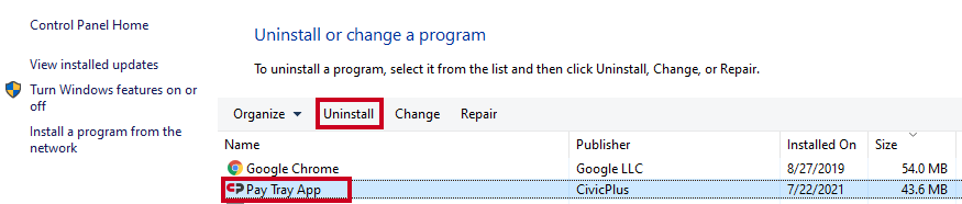 uninstall pay app