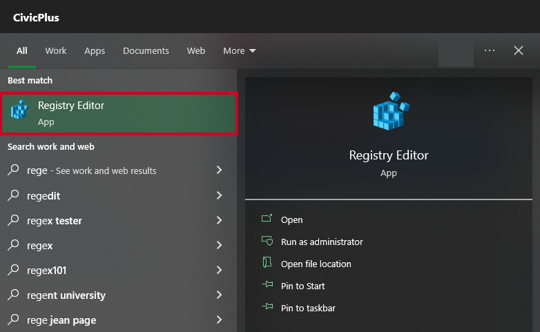 registry editor.