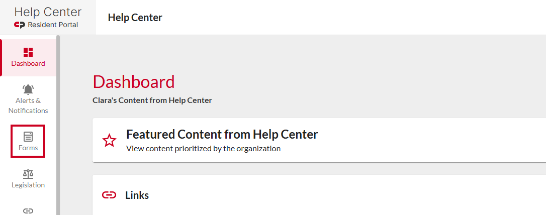 Forms tab in left navigation menu.