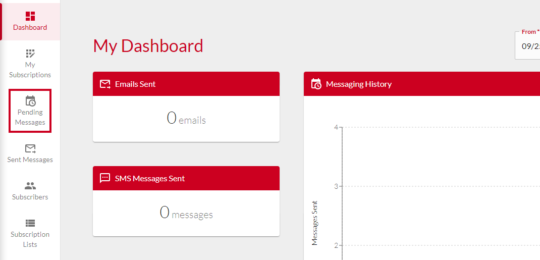 Pending messages tab in left navigation.
