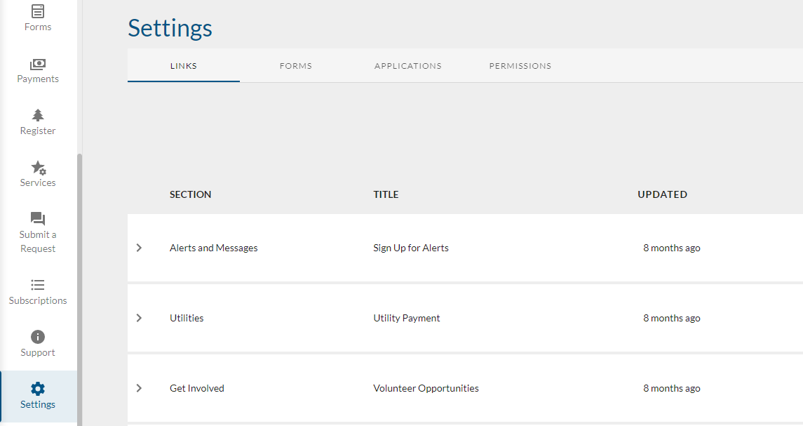 links settings