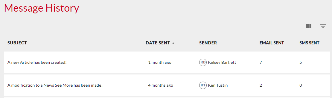 message history screen