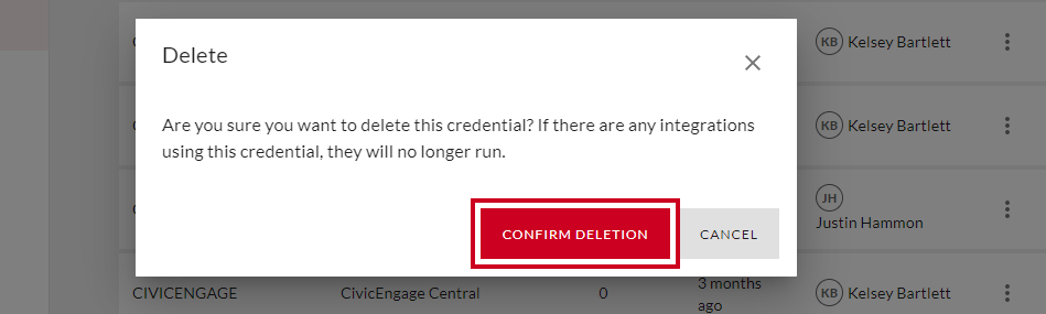 confirm deletion pop up