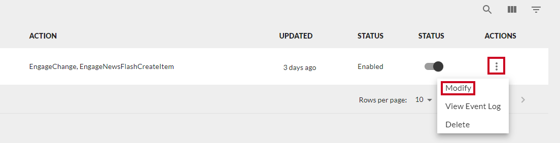 Actions menu modify.