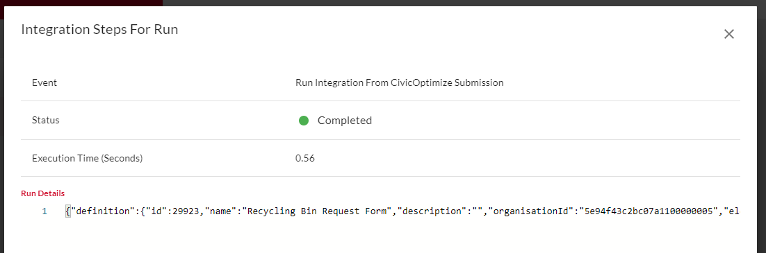 details about integration run