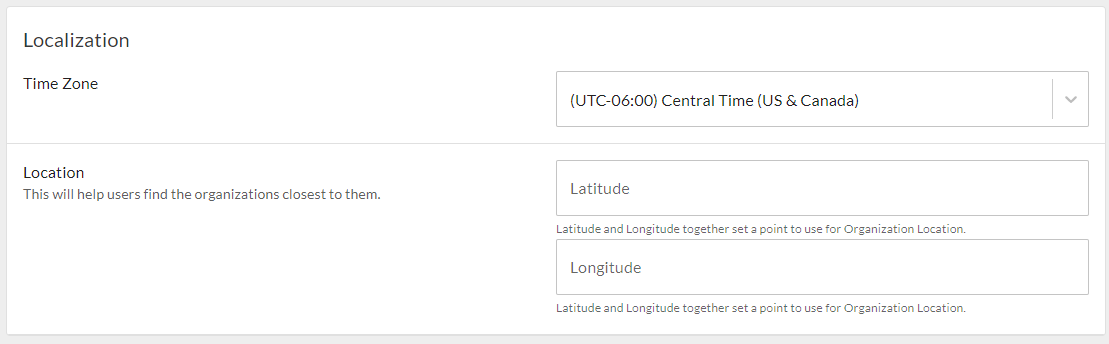 Time zone and location fields.