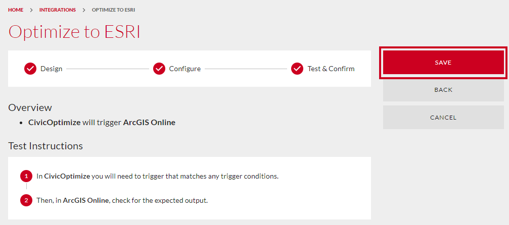 Red save button.