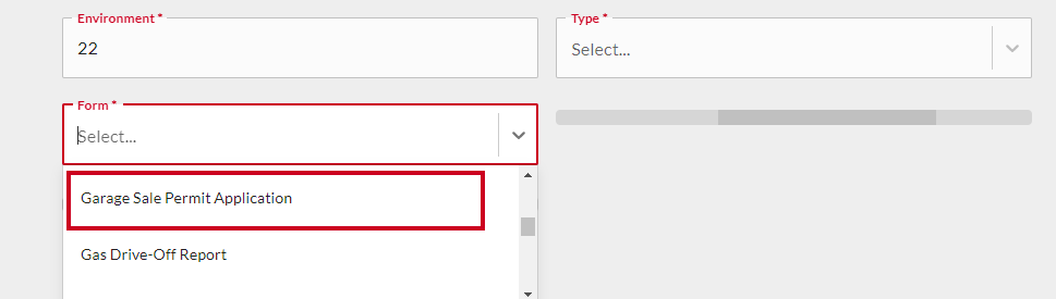 Form list in dropdown.
