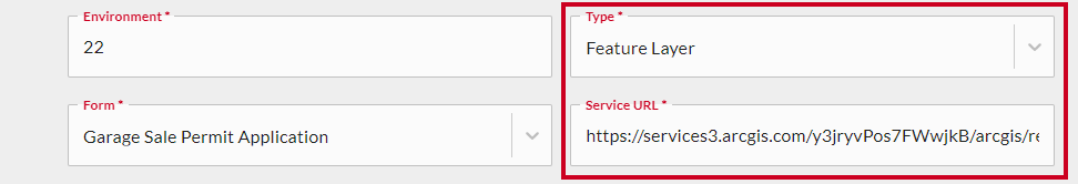 Feature layer and service URL fields.