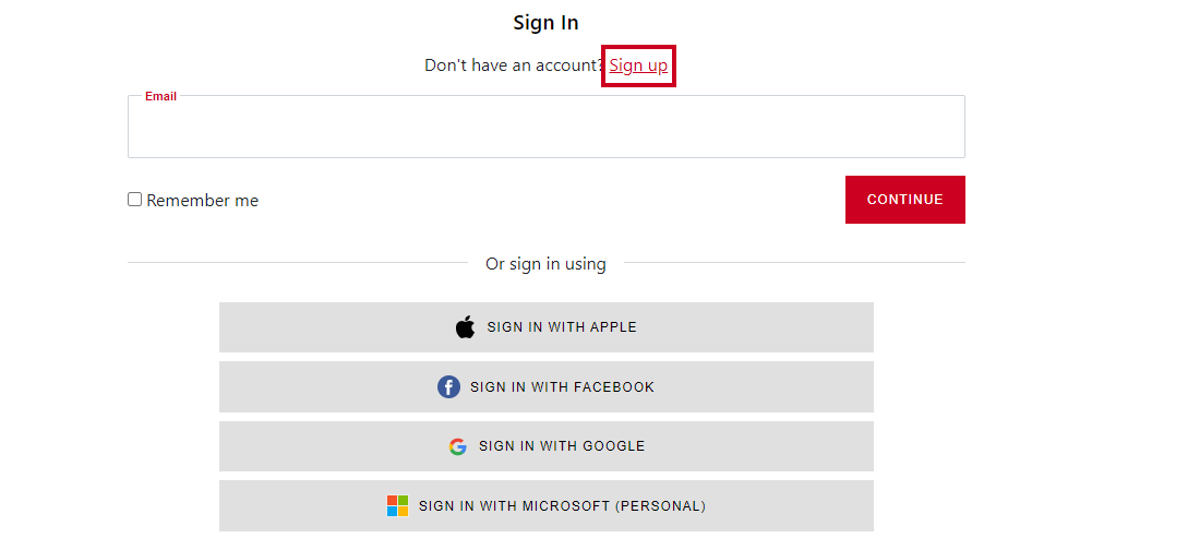 Sign up link above email field.