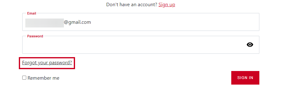 forgot password link.