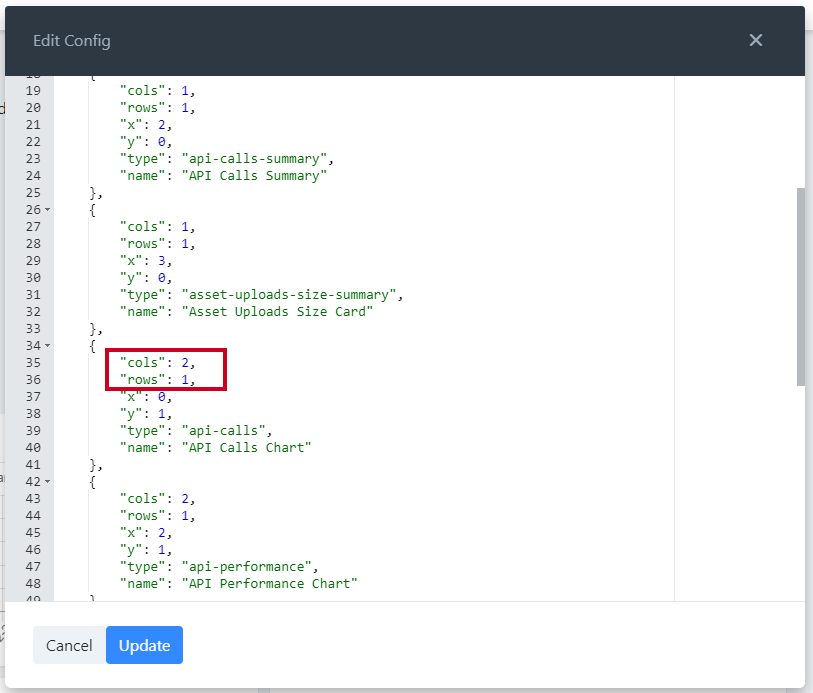 columns and rows options in code.