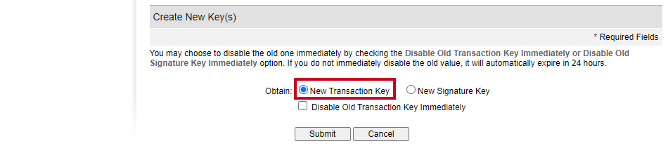 new transaction key.