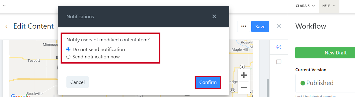 Notifications options.