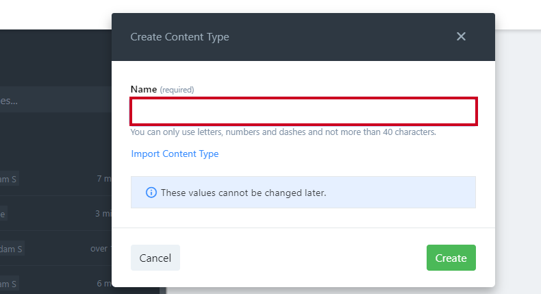 content type name field.
