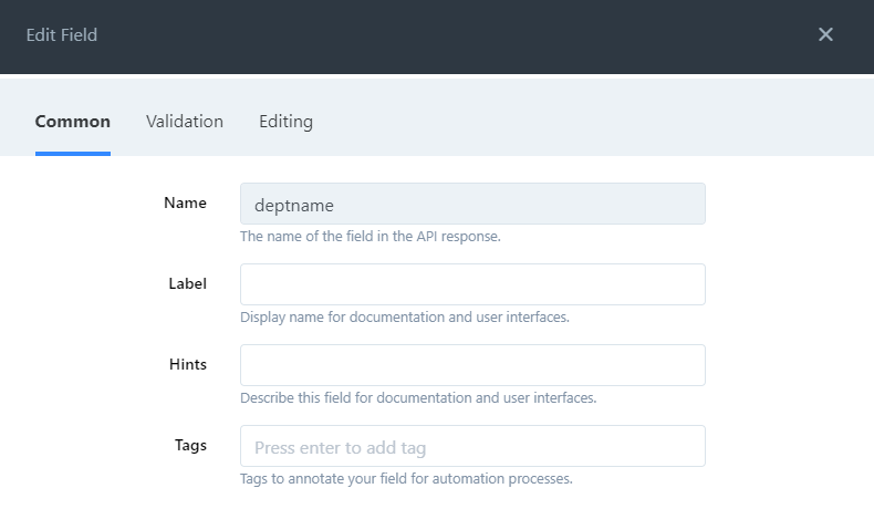 common tab fields.