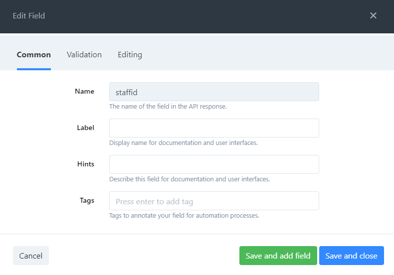 common tab fields.