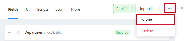 Clone selected under Actions dropdown.