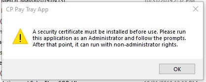 Notice that a security certificate must be installed before use. Run this app as an admin.