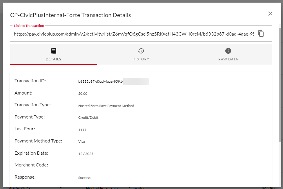 Details tab of transaction.