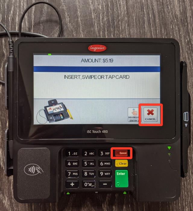 Cancel an EMV transaction cancel button.