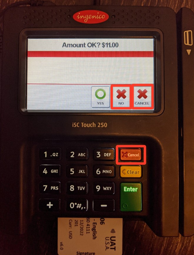 Amount OK screen.