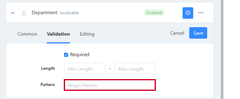 RegEx Pattern field.