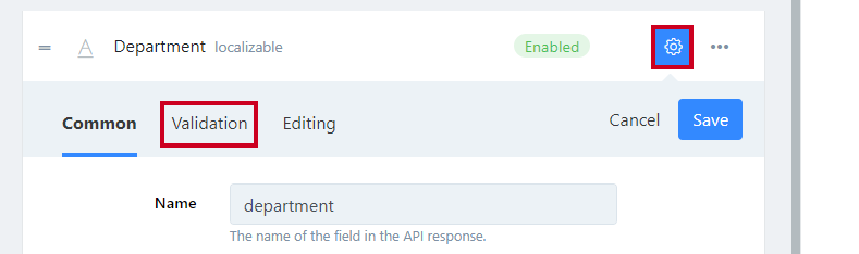 Validation Tab of the Content Type Settings.