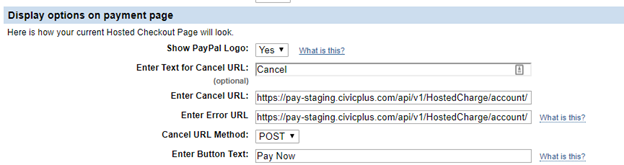 display options on payment page