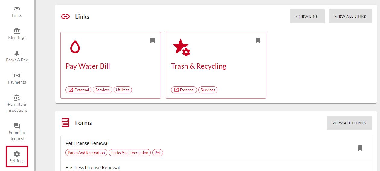 Settings tab.