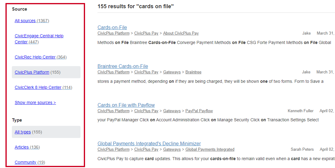 search filters in left sidebar.