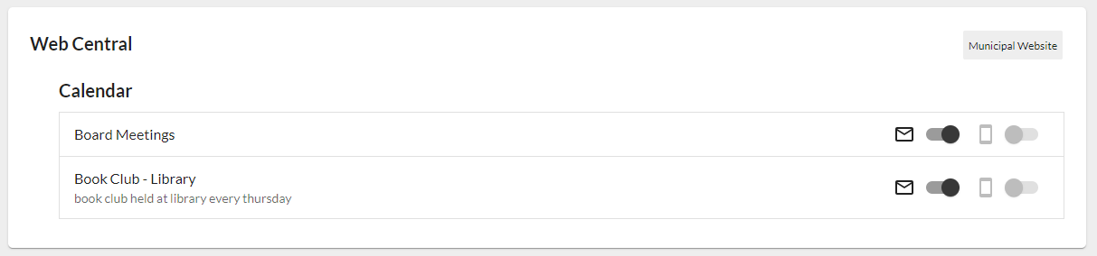 Subscriptions list.