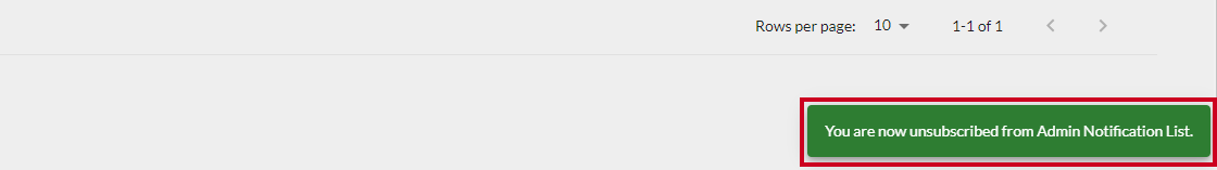 Confirmation bar that says 'You are now unsubscribed from [list name]'.