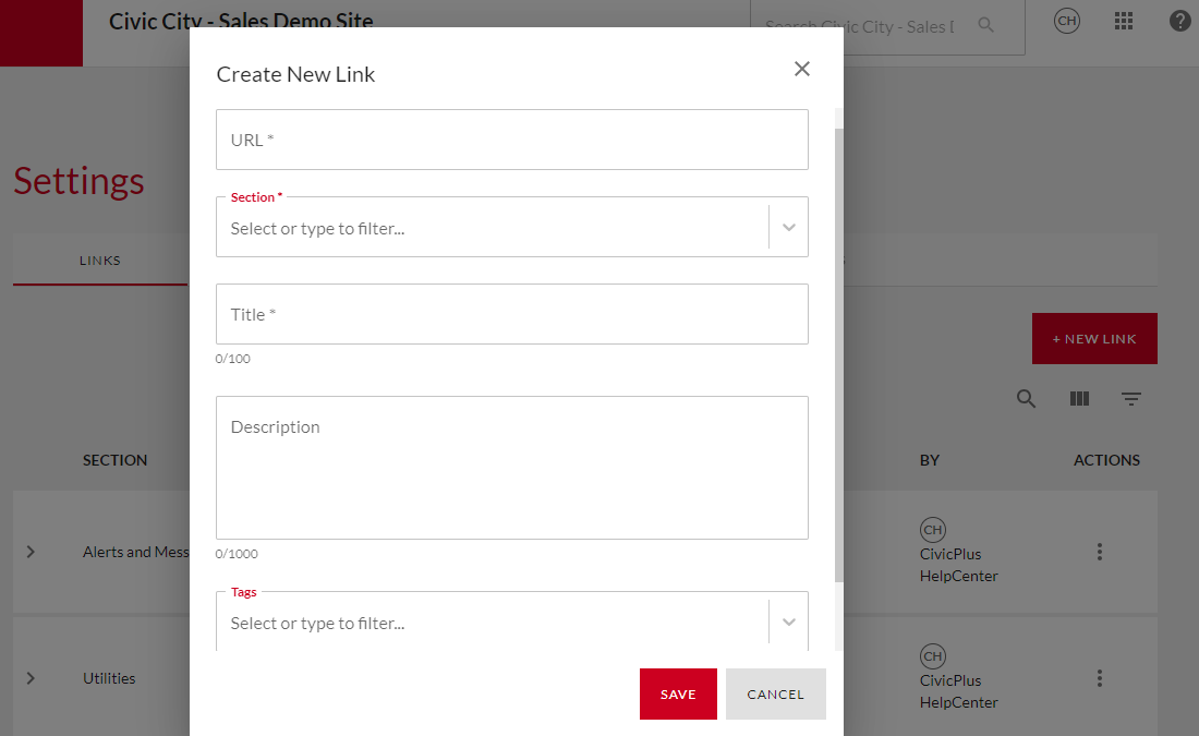 New link fields.