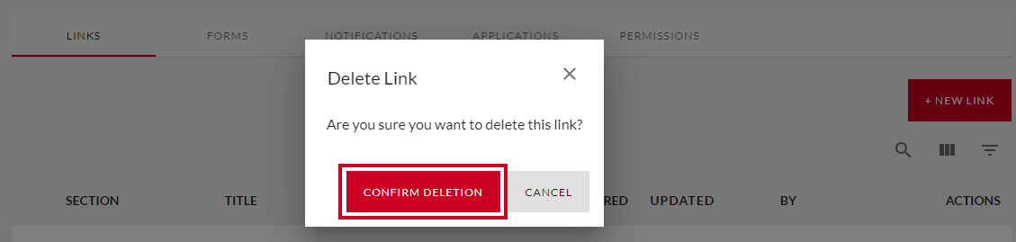 confirm deletion button.