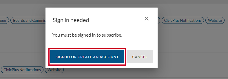 Sign in or create an account button.