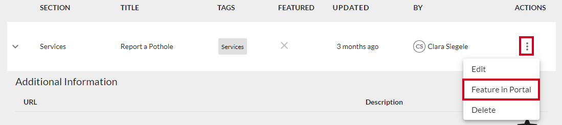 Feature Link in Portal option.
