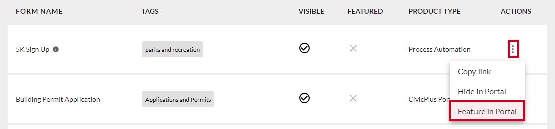 Feature Form in Portal.