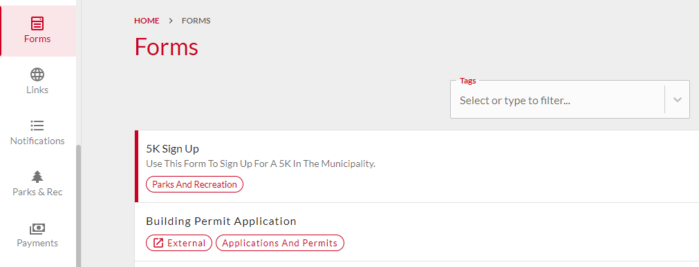 Featured form on Forms tab.