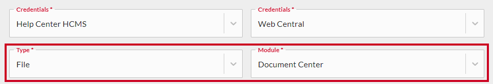 Type and Module drop-down fields.