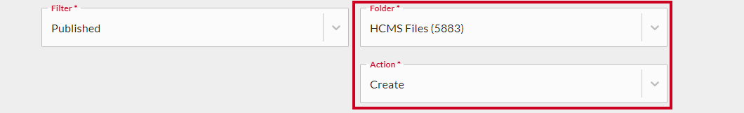 Folder and Action fields.